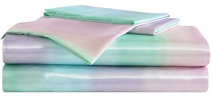 Betsey Johnson - Queen Bed Sheets, Satin Bedding Set with Matching Pillowcases, Wrinkle & Fade Resistant, Silky Smooth for Healthy Hair (Pastel Ombre Blue)
