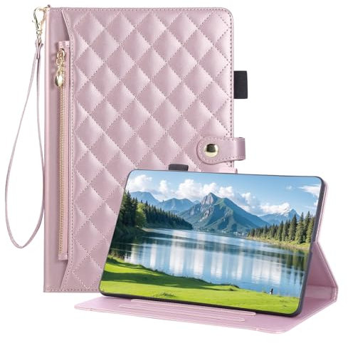 Vaitasy Hülle für Samsung Galaxy Tab A 10.1 Zoll 2019 SM-T510/T515 Handschlaufe Reißverschluss Dokumentschlitze Hülle Business PU Leder Schutzhülle für Galaxy Tab A 10.1 2019 Roségold