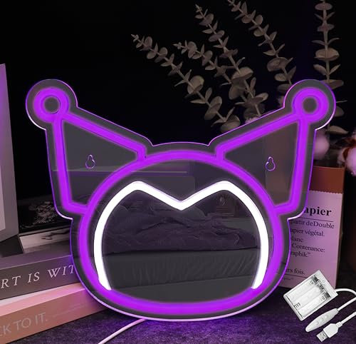Niedliches Neonschild mit kleinem Teufelsspiegel, einstellbare Helligkeit, Anime-Neonschild, batteriebetriebene Anime-Geschenke für Mädchen, Geburtstags- und Weihnachtsgeschenke für Mädchen(35x28 CM)