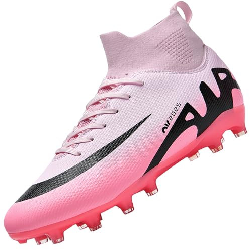 Csgkag Fußballschuhe Herren High Top Spike Cleats Professionelle Fussballschuhe Jugendliche Fußball Stiefel Athletics Trainingsschuhe Outdoor Sportschuhe Football Schuhe,Rosa,EU39