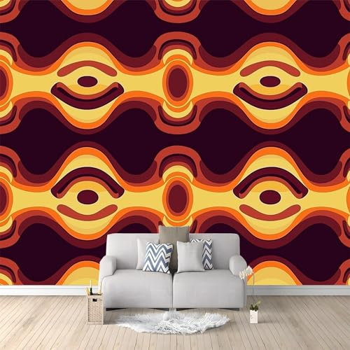 Photo Wallpaper Retro Orange Geometric 300x210 cm Non-Woven Murals Wall Papers, 3D Large Poster Mural Bedroom Living Room Sofa TV Backdrop Wall Murals Wallpaper