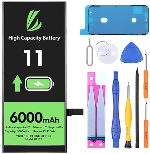 LL TRADER Batterie pour iPhone 11, 6000mAh Batterie Lithium polymère Haute capacité avec Outils de réparation 2025