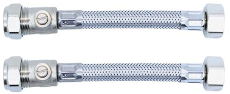 Hulthor 15mm Flexible Hose with Isolation Valve 2-Pack, 150mm Tap Connector, Braided Plumbing for Toilet 1/2 BSP Thread, Sink, Water, Easy Fit