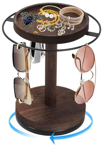 360 Grad Drehbarer Brillenständer, Sonnenbrillen Aufbewahrung aus Holz für 12-16 Brillen, Sonnenbrillenständer für Aufbewahrung und Präsentation Brillen, Schmuckständer für Kleine Gegenstände