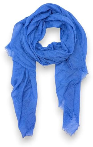 Ziona Sommerschal Damen dünn, Uni Crinkle Look aus Viskose – Weiches Tuch mit Fransen – Halstuch, Stola, Pareo oder Kopftuch – Atmungsaktiv & luftig – Ideal für Reisen, Strand & Alltag (Royalblau)