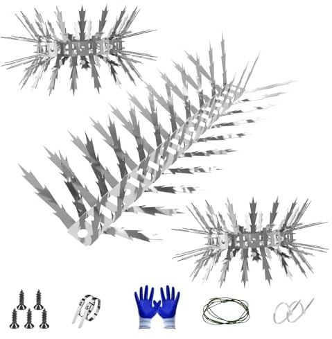 SuperAbound Punte Anti Piccioni per Uccelli, Dissuasore per Scoiattoli e Gatti - Set da 4,2 m in Acciaio Inox a Forma di Foglia d'Acero, Punte da 5 cm per Recinzioni, Giardini, Alberi, Tetti