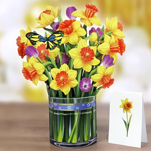 CUTPOPUP Daffodil Bouquet Birthday Cards for Women, 18x22.5cm 3D Flowers Card for Wife Her Girls Sister Mum Anniversary Valentines Card Happy Mothers Day Cards Pop Up (Daffodil MD) US8-72.MDUK