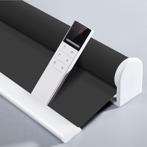 TIPIACE Rechargeable Motorized Roller Blinds Full Blackout (Black) | Smart Motorized Shades Silent Lift with Remote Control, Waterproof Fabric for Bedroom & Office Window Light Regulation