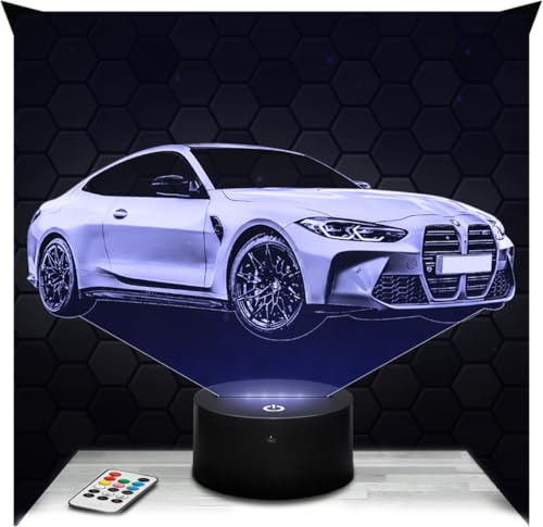 Lampephoto.fr - Lampe M4 Competition Nachtlicht Deutscher Sportwagen | Made in France, Sockel wählbar, dimmbar, Batterie-/USB-Betrieb, HD-Lasergravur, Geschenk für Auto- und Automobilfans