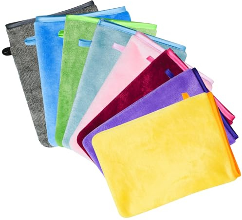 GmwyCzV 8 Stück Waschhandschuh, 15 x 21 cm Mikrofaser Waschlappen, | Wiederverwendbar Waschlappen Gesicht, Flanell Weicher Waschhandschuh, für Baden Abschminken Gesichtswasche (8 Farben)