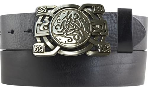 Gürtel aus Vollrindleder mit keltischer Schließe 40mm | Ledergürtel mit Kelten Buckle für Damen Herren 4,0cm | Leder-Gürtel mit Druckknöpfen 4cm