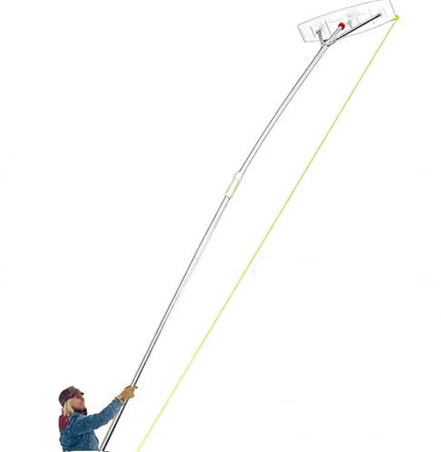 Ausziehbarer Dachschneerechen mit breitem Schneeschaberkopf, 2-6 m verstellbarer Teleskopstange, robusten, verstärkten Gelenken, Schneeräumgerät für Dächer, Dachrinnen und Schuppen mit großer Reichw