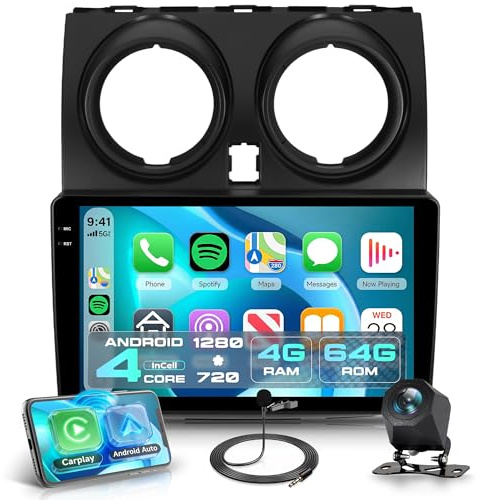 4G+64G Android Autoradio per Nissan Qashqai J10 2006-2016 Wireless Carplay Android Auto, 9 Pollici Incell Touchscreen Radio con GPS Navi WiFi Bluetooth Mirror Link FM/RDS EQ/SWC Telecamera Posteriore