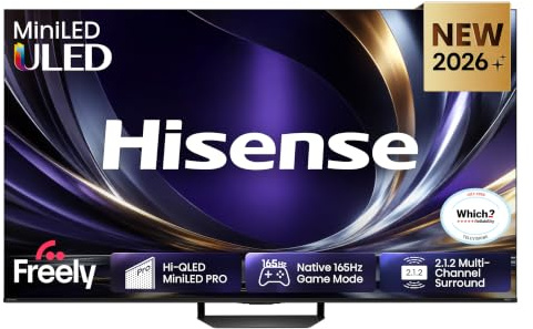 Hisense 65 65U7STUK PRO Hi-QLED MiniLED 165Hz 4K Ultra HD AI Smart TV with Freely, Netflix, Disney+ and YouTube - Hi-QLED MiniLED PRO, 2.1.2 Multi-Channel Surround, Anti Reflection & Glare Free