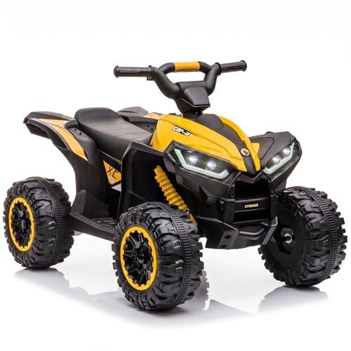 Kids Electric Quad Bike 12V, Battery Powered Ride on ATV Toy with Remote Control, Dual 35W Motor, Music, LED, 2 Driving Modes, for Ages 3-6 Years, 83x53x56 cm, Yellow