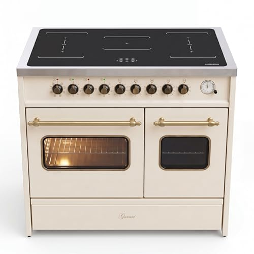 Gurari Induktions Standherd 90 cm GCH E 913 DF CR • Retro Range Cooker Creme • 2 Backöfen • 5 Induktionszonen mit 2 Flexzonen & Booster • Easy Clean Emaille • Premium Elektroherd