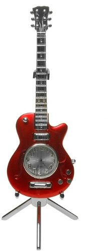 Techno Guitar Clock - (Les Paul Red Guitar Clock with Silver Stand)