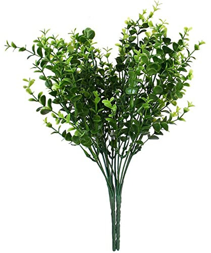 Lot de 2 x plantes Eucalyptus artificielles en Plastique, 7 branches, pour Décoration dintérieur ou de mariage, Vert, petites feuilles, Green, Small leaves
