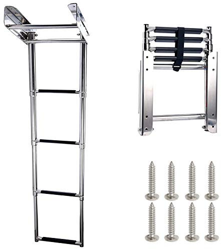 Amarine-made 4-Step Stainless Steel Under Platform Slide Mount Boat Boarding Telescoping Ladder - FBA (A)