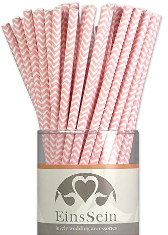 EinsSein 25x Papierstrohhalme Wave rosa Hochzeit Party Geburtstag Strohhalme Trinkhalme Cake Pops Sticks und Candy Bar-Zubehör Stiele Papier Pappgeschirr Straws