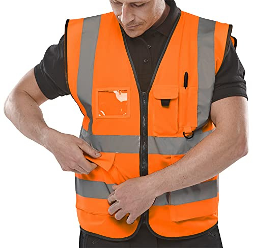 Hi Vis Executive Vest Waistcoat with Phone & ID Pockets Yellow Orange - 2 Two Tone