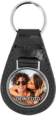 PhotoFancy® - Schlüsselanhänger mit Foto bedrucken lassen - Chrom-Anhänger mit eigenem Bild personalisieren (Schlüsselanhänger Leder)