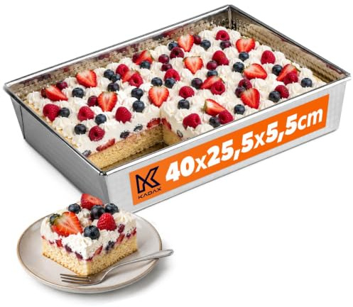 KADAX eckige Backform aus verzinktem Stahl mit Antihaftbeschichtung, rechteckige Kuchenform, für Kuchen, Käsekuchen, Brownie, Kastenform, Wärmeverteilung, pflegeleicht, silber (40 x 25,5 x 5,5 cm)