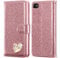 KP TECHNOLOGY Premium Shiny Bling Glitter Loving Heart Book Flip Stand Wallet Card Phone Case for iPhone SE 2022 5G & iPhone SE 2020 (ROSE GOLD)