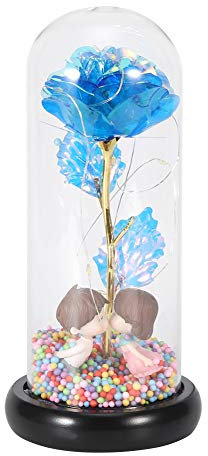 Rosa real preservada, La bella y la bestia Enchanted Rose, Rosa fresca preservada en cúpula de cristal Regalo romántico para siempre para su boda día de San Valentín Navidad Día de la Madre(Azul)