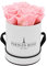 PARIS EN ROSE Rosenbox | mit 4 rosa Infinity Rosen Größe XL | konservierte ewige Rose | runde Weiß-Schwarze Box |3 Jahre haltbar