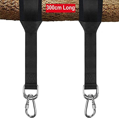 HONZUEN 2 Kit Fixation Hamac-300CM Charge Max 1000KG, Ultra Résistant Sangle Hamac avec 2 Crochets Mousquetons, Tapis de Protection d’Arbre Sangle Balancoire Arbre, Attache Fixation Balancoire