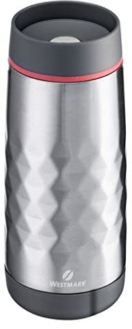 Westmark Isolier-/Thermo-Becher, Travel Mug, hält 5 Std. warm/8 Std. kalt, 400 ml, Rostfreier Edelstahl/Silikon/Kunststoff, BPA-frei, Viva, Silber/Anthrazit/Rot, 5280226S