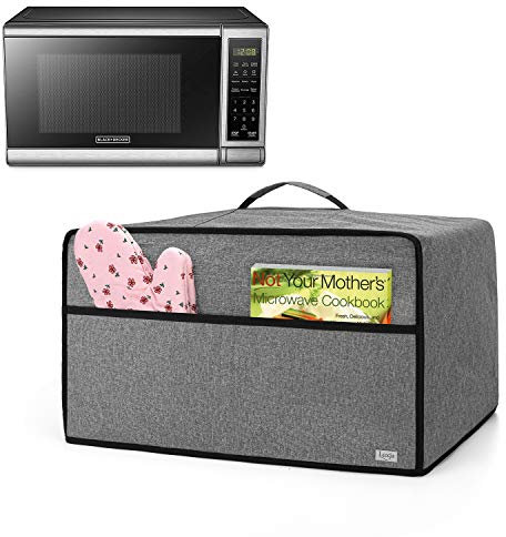 Luxja Dust Cover for Microwave Oven (Fits for Most 0.7 Cu.Ft Microwaves), Microwave Oven Cloth Cover with Front Pocket, Gray