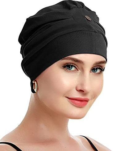 osvyo Bambus-Chemo-Turbane für Frauen, Krebs-Haarausfall-Mütze – leichte Kopfbedeckung aus Baumwolle, versiegelte Verpackung SCHWARZ