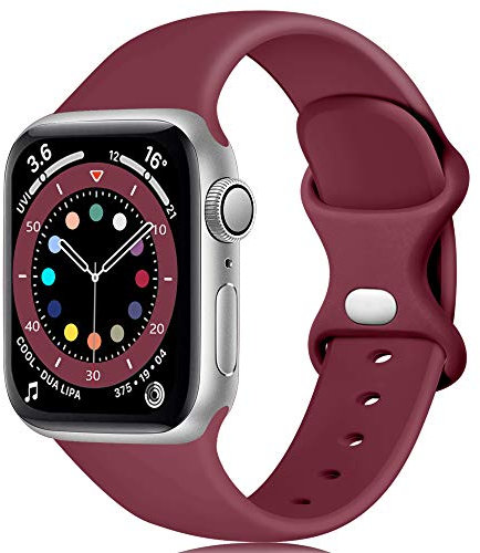 Epova Compatible con Correa Apple Watch 42mm 44mm 45mm 46mm 49mm, Mujer Hombre Silicona Pulsera para iWatch SE Series 10 9 8 7 6 5 4 3 2 1, Vino Rojo, Grande