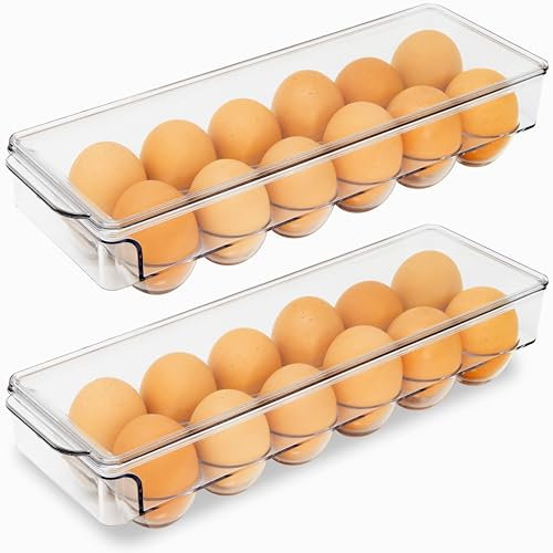 Livorini Egg Holder for Refrigerator Stackable Egg Storage Container Reusable Organizer Tray [2 Pack, 12 Eggs Each]