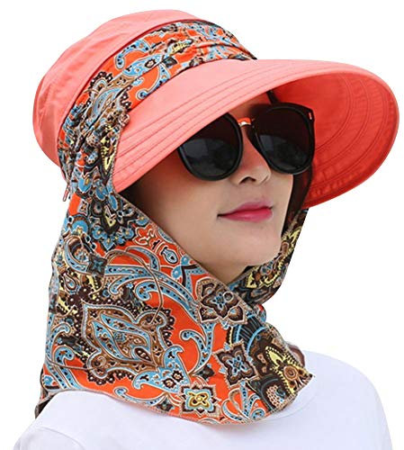LONTG Femme Chapeau de Soleil Pliable Anti-UV Casquette Visière Large Bord UPF 50+ avec Protecteur de Cou Détachable Capeline de Camping Pêche pour Cyclisme Vélo Randonnée Voyage Plage