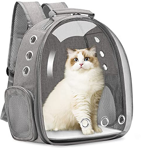 Cat Carrier Backpack, Pet Carrier Backpack Front Pack for Small Medium Cat Puppy Dog Carrier Backpack Bag Space Capsule, Pet Carrier for Travel Hiking Walking Camping (Light Grey)