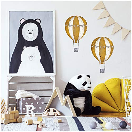 2er Set Heißluftballons Wandtattoo Wandsticker Aufkleber für Kinderzimmer Babyzimmer Aquarell Ballon Y032 (Senf)