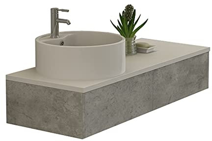 Jet-Line® | Badmöbel Set | Waschtisch | Biel Betonoptik grau | Modern | Waschbecken | Unterschrank hängend mit Waschbecken | Badezimmermöbel | Betonoptik