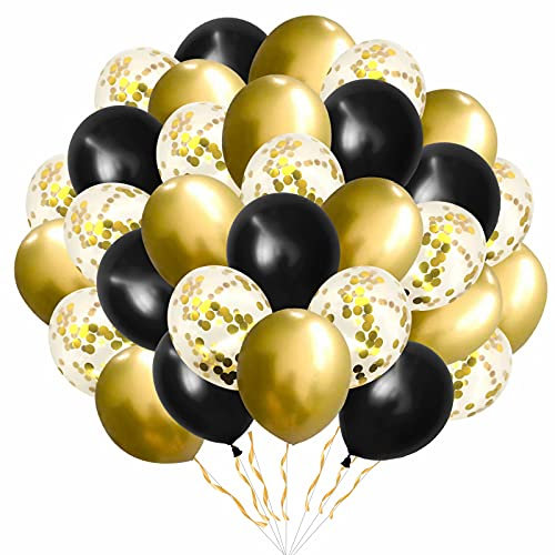 Luftballons Metallic Gold Schwarz Ballons,60 Stück Luftballons Gold,Geburtstagsdeko Gold,12 Zoll Golden Konfetti Helium Balloons für Deko Party Hochzeit Valentinstag Geburtstagsballon