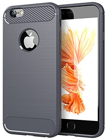Cadorabo Hülle kompatibel mit Apple iPhone 6 / 6S Schutzhülle TPU Silikon Case Karbon Optik Slim Kratzfest Weiche Gummi mit Rundumschutz Case Hülle für iPhone 6 / 6S in Grau