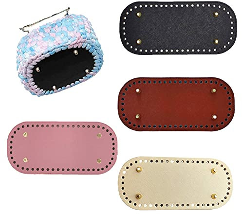 HNJKJEU Coussin Cuir PU Fond,Fond de Sac à Main, Tapis de Sac Fond Crochet, Fond Ovale Sac Bas en Cuir, pour Sac à Tricoter, Sac de Crochet Tissé à La Main de Bricolage (Noir, Rose, Marron, Beige)