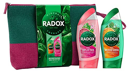 Radox Refreshing Wash Bag 2pc Gift Set For Her - Feel Uplifted Shower Gel 250ml & Feel Refreshed Shower Gel 250ml with Waterproof Lining Washbag