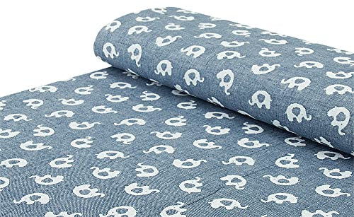 Baumwoll - Jacquard Stoff Doubleface Elefanten jeansblau - Meterware ab 25 cm x 145 cm - Stoff zum Nähen