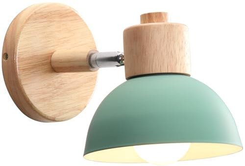 iDEGU Wandleuchte Moderne Innen Wandlampe aus Holz Metall Halbkreis Lampenschirm E27 Verstellbare Wandspot Vintage Lampe für Schlafzimmer Wohnzimmer (1 Stück, Grün)
