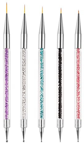 Sularpek 5 Pièces Pinceau Nail Art Ongles, Pinceaux en Détail à Ongles, Double Embouts Ongles Stylos Adapté pour le Dessin au Trait, La Peinture et le Pointillé