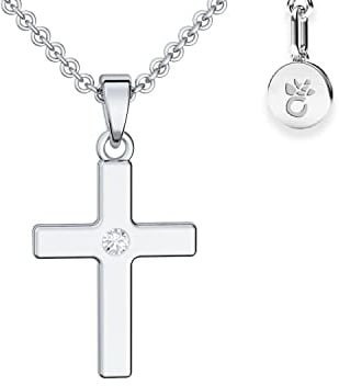 Kreuz Kette Mädchen echt Silber 925, Kreuz-Anhänger Halskette, Kreuzkette | Kinder-Schmuck Erst-Kommunion Tauf-Geschenk Konfirmation Firmung Geburt Taufe, mit Gravur-Option