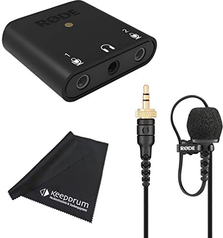 Rode Lavalier II - Microfono a condensatore con interfaccia Rode AI-Micro a 2 canali + panno in microfibra Keepdrum