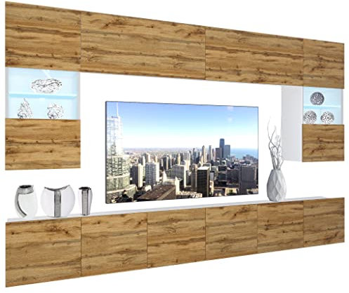 BELINI Wohnwand Vollausstattung Wohnzimmer-Set Moderne Schrankwand mit LED-Beleuchtung Anbauwand TV-Schrank Wotan-Eiche